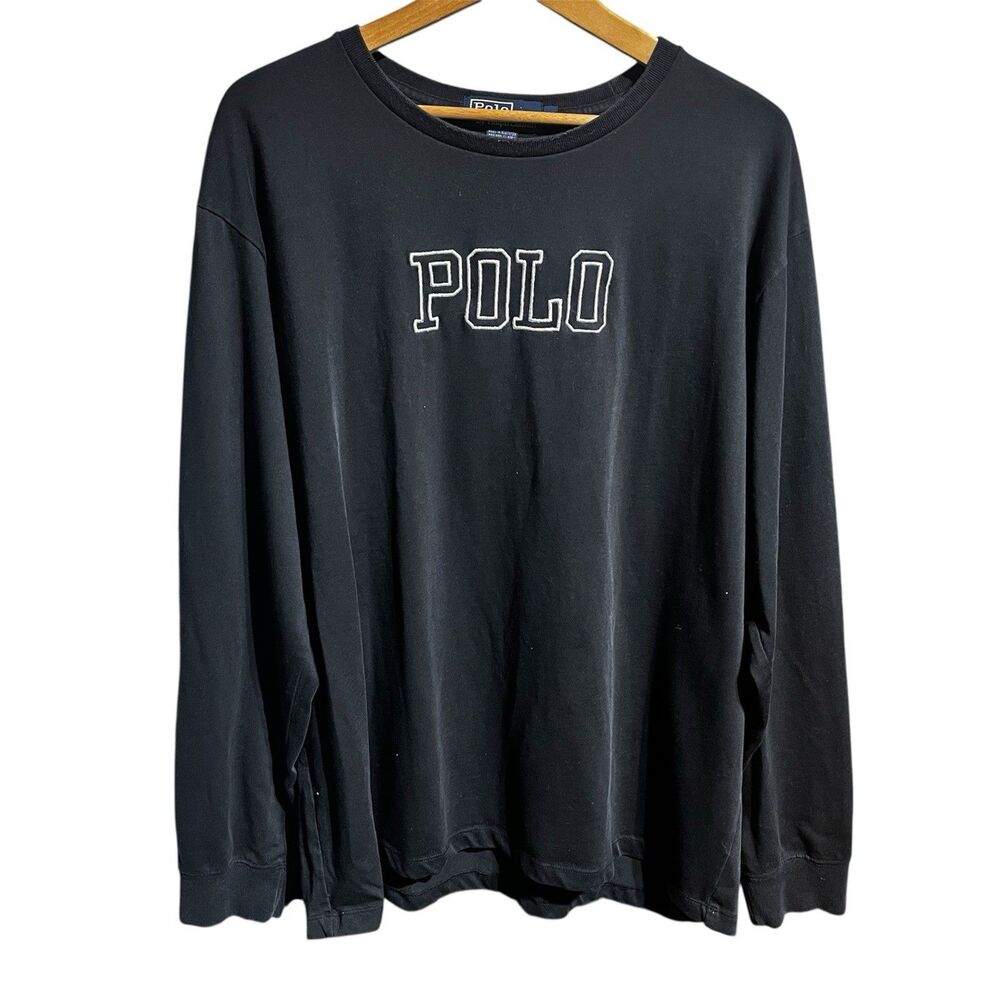 Polo Ralph Lauren Men’s Black Polo Long Sleeve Spell Out Logo Shirt Size XL